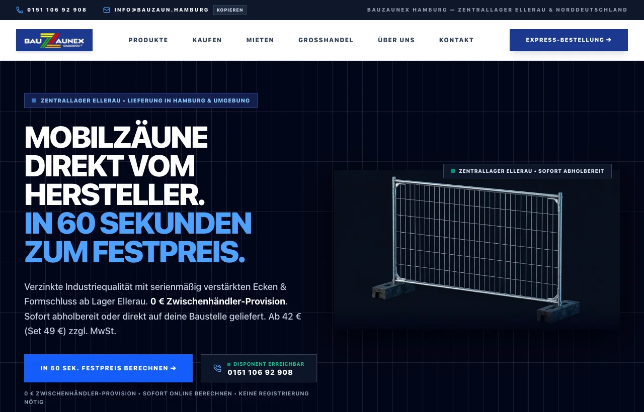 Bauzaunex Grabowski – Webdesign & Neukundengewinnung Referenz